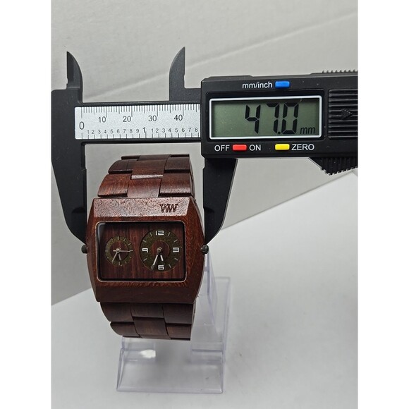 WeWood Jupiter Dual Time Natural Wood Quartz Watch New Battery Brown Rectangular - Picture 5 of 10